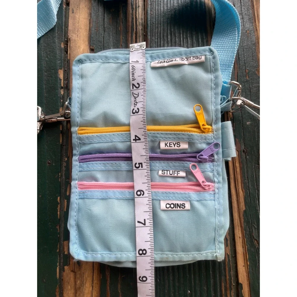 Love Lines Sport Bag Light Blue Crossbody Travel Pouch Multi Zip Pockets 2161